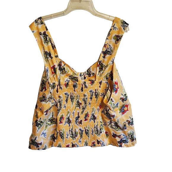 Modcloth Cropped Yellow Western Scene Sleeveless Blouse - Picture 2 of 15